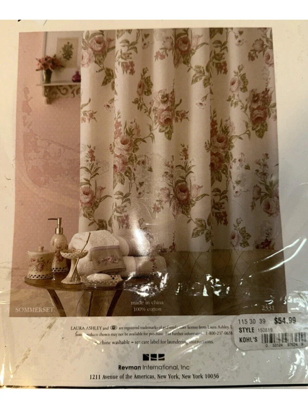 Laura Ashley Sommerset Floral Fabric Shower Curtain 100% Cotton 72